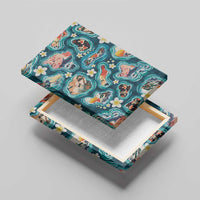 Hawaiian and Japanese Culture Together Canvas Wall Art Hawaiian Island Shapes with Japanese Landscape Teal Color