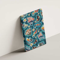 Hawaiian and Japanese Culture Together Canvas Wall Art Hawaiian Island Shapes with Japanese Landscape Teal Color