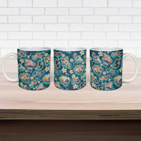 Hawaiian and Japanese Culture Together Ceramic Mug Hawaiian Island Shapes with Japanese Landscape Teal Color