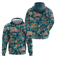 Hawaiian and Japanese Culture Together Hoodie Hawaiian Island Shapes with Japanese Landscape Teal Color LT03 - Polynesian Pride