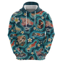 Hawaiian and Japanese Culture Together Hoodie Hawaiian Island Shapes with Japanese Landscape Teal Color LT03 - Polynesian Pride