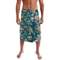 Hawaiian and Japanese Culture Together Lavalava Hawaiian Island Shapes with Japanese Landscape Teal Color