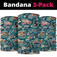 Hawaiian and Japanese Culture Together Neck Gaiter Hawaiian Island Shapes with Japanese Landscape Teal Color