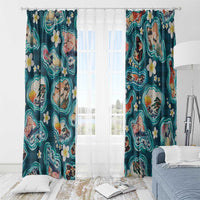 Hawaiian and Japanese Culture Together Window Curtain Hawaiian Island Shapes with Japanese Landscape Teal Color
