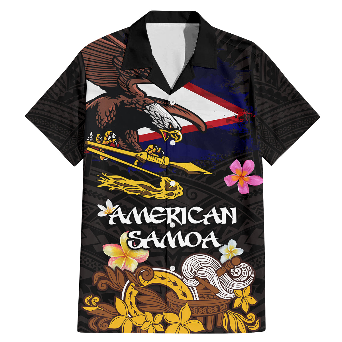 American Samoa Fue and Kava Bowl Family Matching Mermaid Dress and Hawaiian Shirt Plumeria and Polynesian Pattern