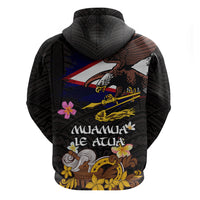 American Samoa Fue and Kava Bowl Hoodie Plumeria and Polynesian Pattern