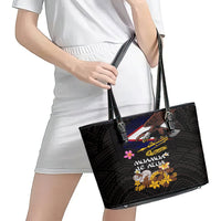 American Samoa Fue and Kava Bowl Leather Tote Bag Plumeria and Polynesian Pattern LT03 - Polynesian Pride