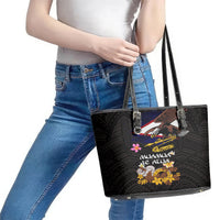 American Samoa Fue and Kava Bowl Leather Tote Bag Plumeria and Polynesian Pattern LT03 - Polynesian Pride