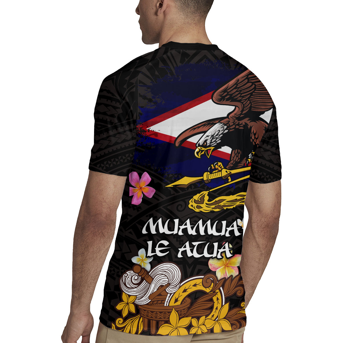 American Samoa Fue and Kava Bowl Rugby Jersey Plumeria and Polynesian Pattern