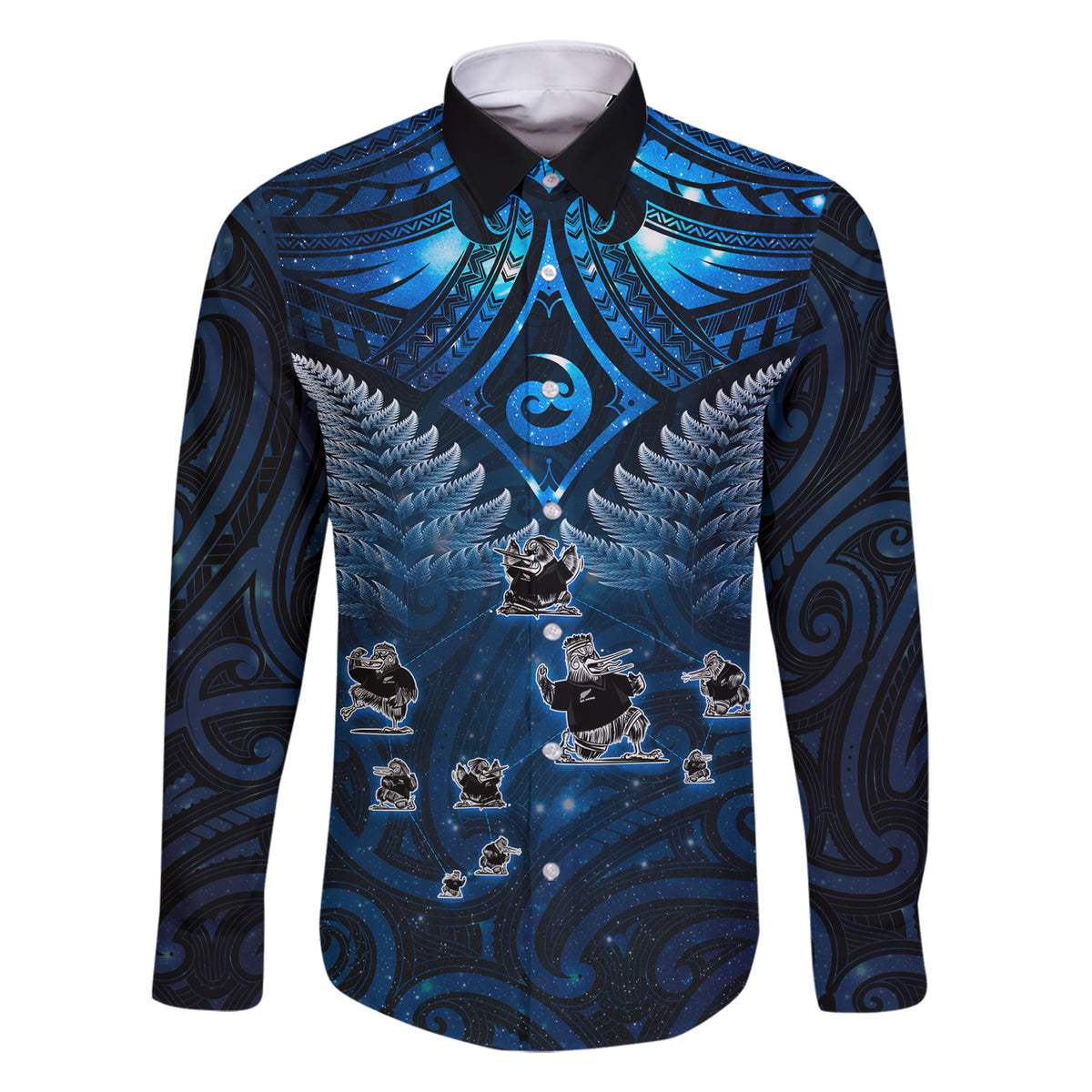New Zealand Matariki Family Matching Short Sleeve Bodycon Dress and Hawaiian Shirt Maori Pattern and Kiwi Bird Haka Dance Sky Night