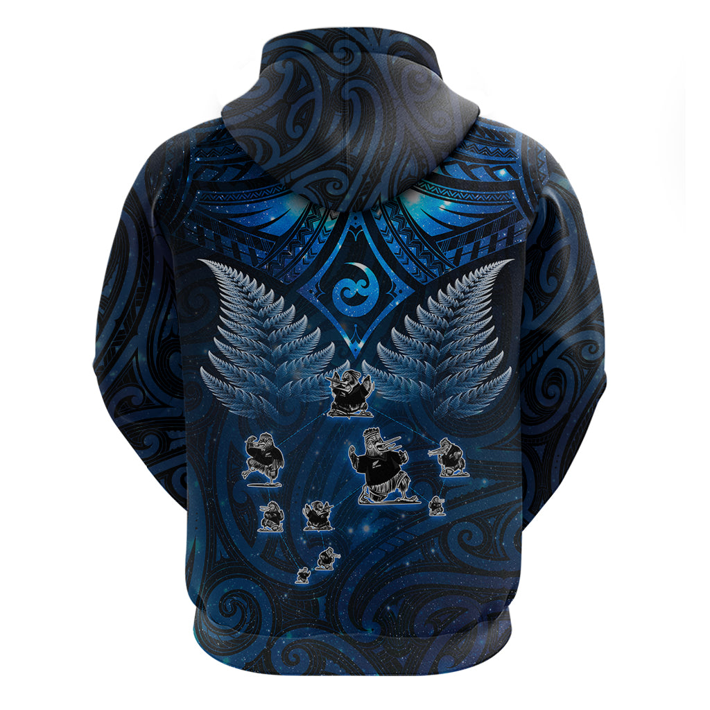 New Zealand Matariki Hoodie Maori Pattern and Kiwi Bird Haka Dance Sky Night