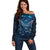 New Zealand Matariki Off Shoulder Sweater Maori Pattern and Kiwi Bird Haka Dance Sky Night