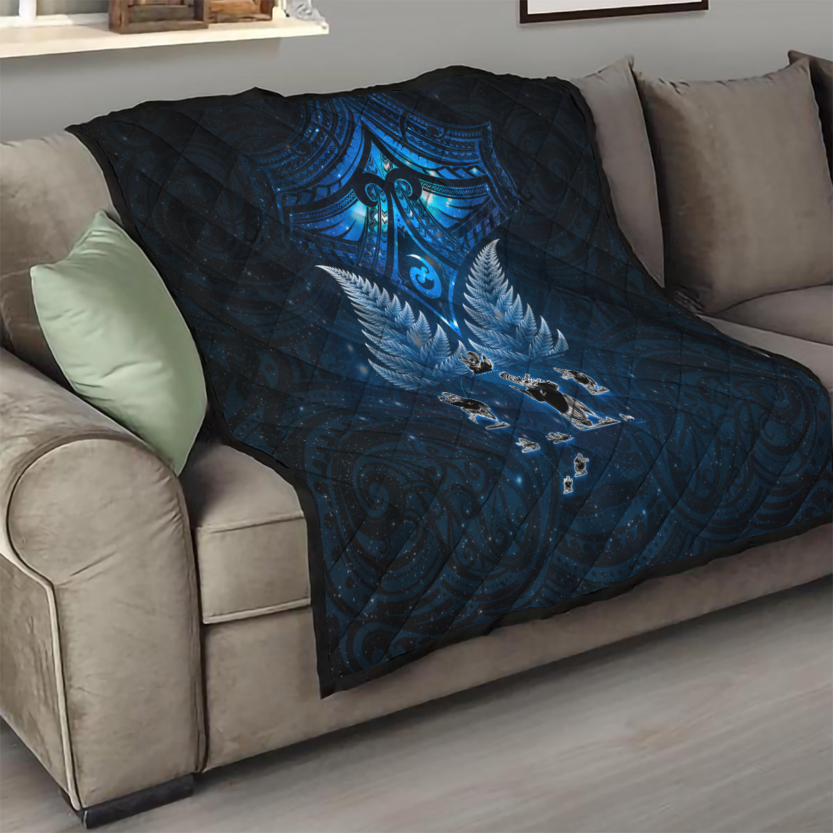 New Zealand Matariki Quilt Maori Pattern and Kiwi Bird Haka Dance Sky Night