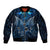 New Zealand Matariki Sleeve Zip Bomber Jacket Maori Pattern and Kiwi Bird Haka Dance Sky Night