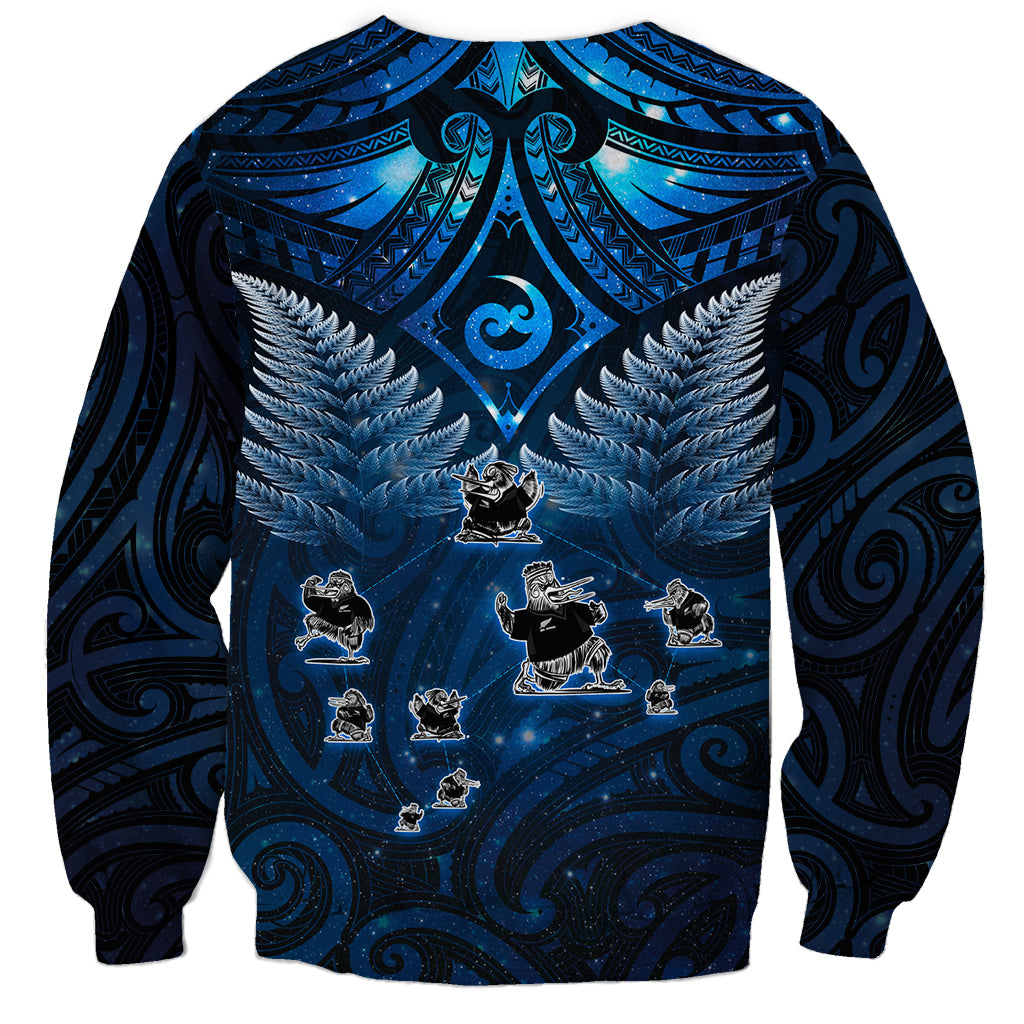 New Zealand Matariki Sweatshirt Maori Pattern and Kiwi Bird Haka Dance Sky Night