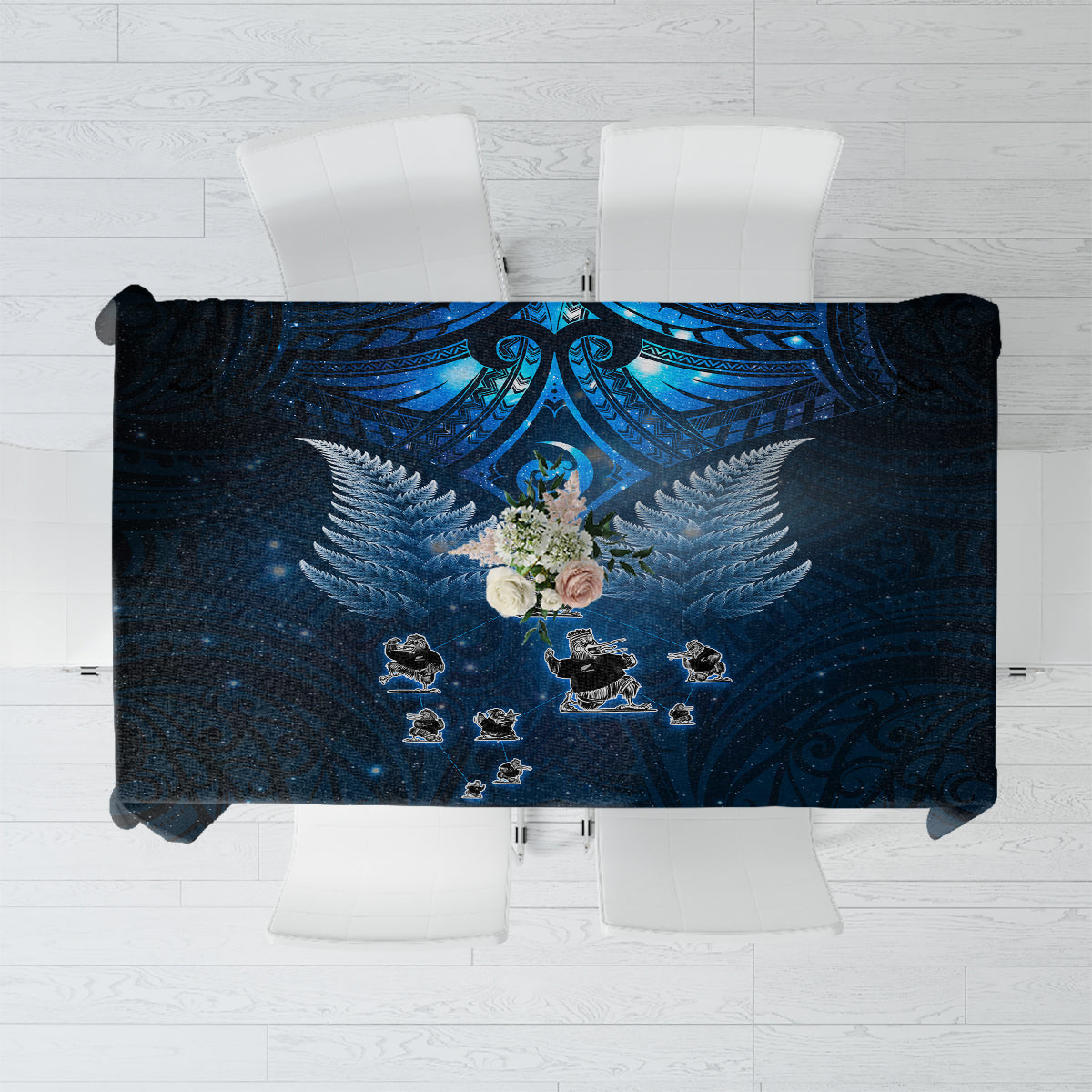 New Zealand Matariki Tablecloth Maori Pattern and Kiwi Bird Haka Dance Sky Night