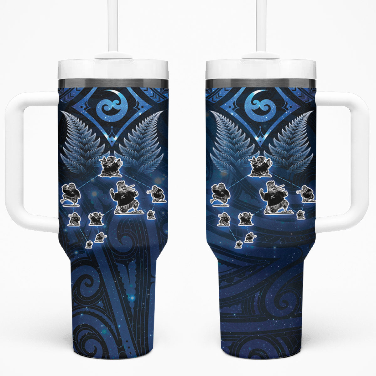 New Zealand Matariki Tumbler With Handle Maori Pattern and Kiwi Bird Haka Dance Sky Night