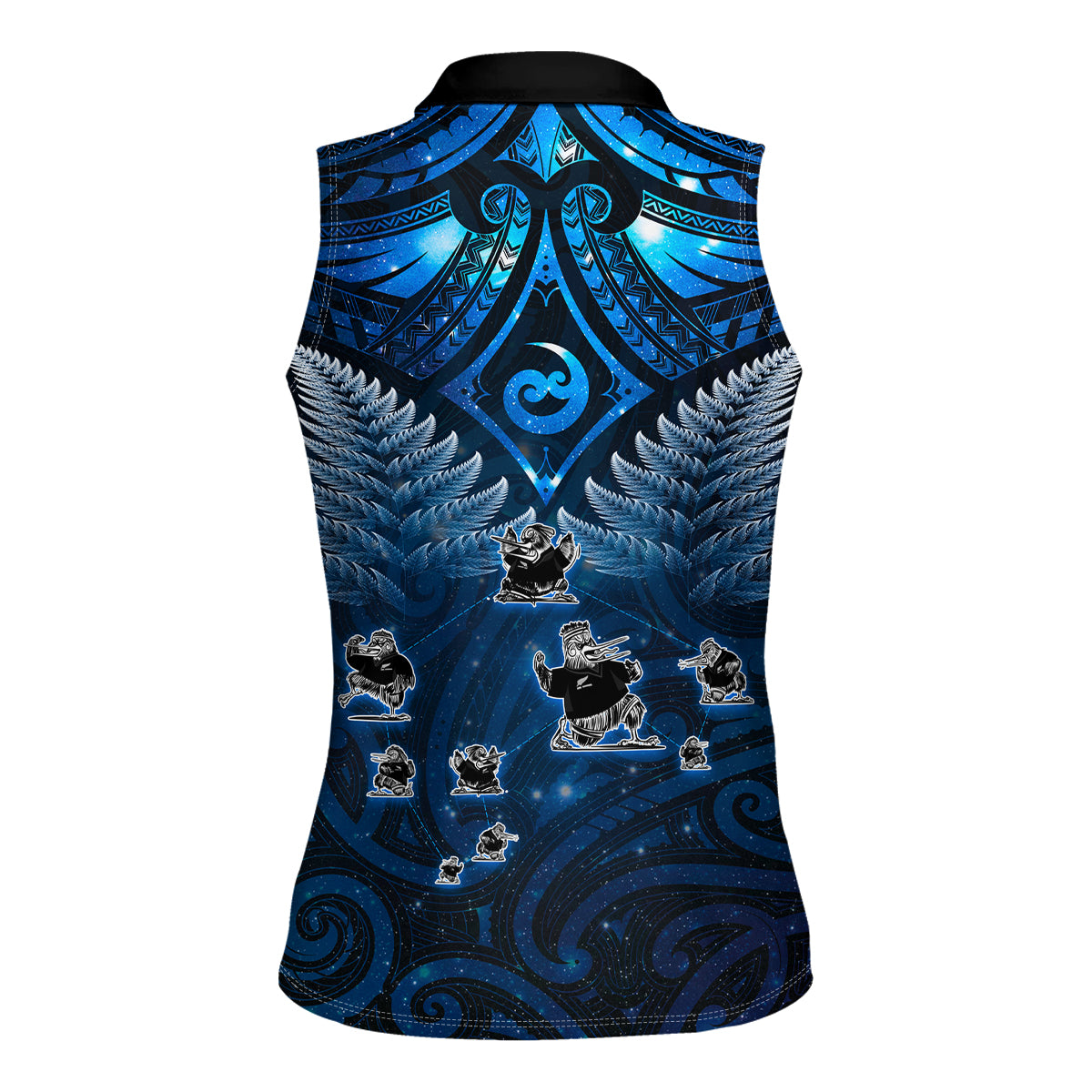New Zealand Matariki Women Sleeveless Polo Shirt Maori Pattern and Kiwi Bird Haka Dance Sky Night