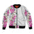 Hawaii Tropical Leaves and Flowers Bomber Jacket Tribal Polynesian Pattern White Style