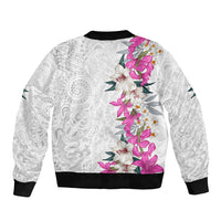Hawaii Tropical Leaves and Flowers Bomber Jacket Tribal Polynesian Pattern White Style