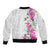 Hawaii Tropical Leaves and Flowers Bomber Jacket Tribal Polynesian Pattern White Style