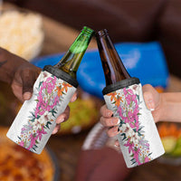 Hawaii Tropical Leaves and Flowers 4 in 1 Can Cooler Tumbler Tribal Polynesian Pattern White Style