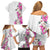 Hawaii Tropical Leaves and Flowers Family Matching Off Shoulder Short Dress and Hawaiian Shirt Tribal Polynesian Pattern White Style