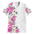 Hawaii Tropical Leaves and Flowers Family Matching Off Shoulder Short Dress and Hawaiian Shirt Tribal Polynesian Pattern White Style