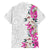 Hawaii Tropical Leaves and Flowers Family Matching Puletasi and Hawaiian Shirt Tribal Polynesian Pattern White Style