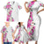 Hawaii Tropical Leaves and Flowers Family Matching Short Sleeve Bodycon Dress and Hawaiian Shirt Tribal Polynesian Pattern White Style