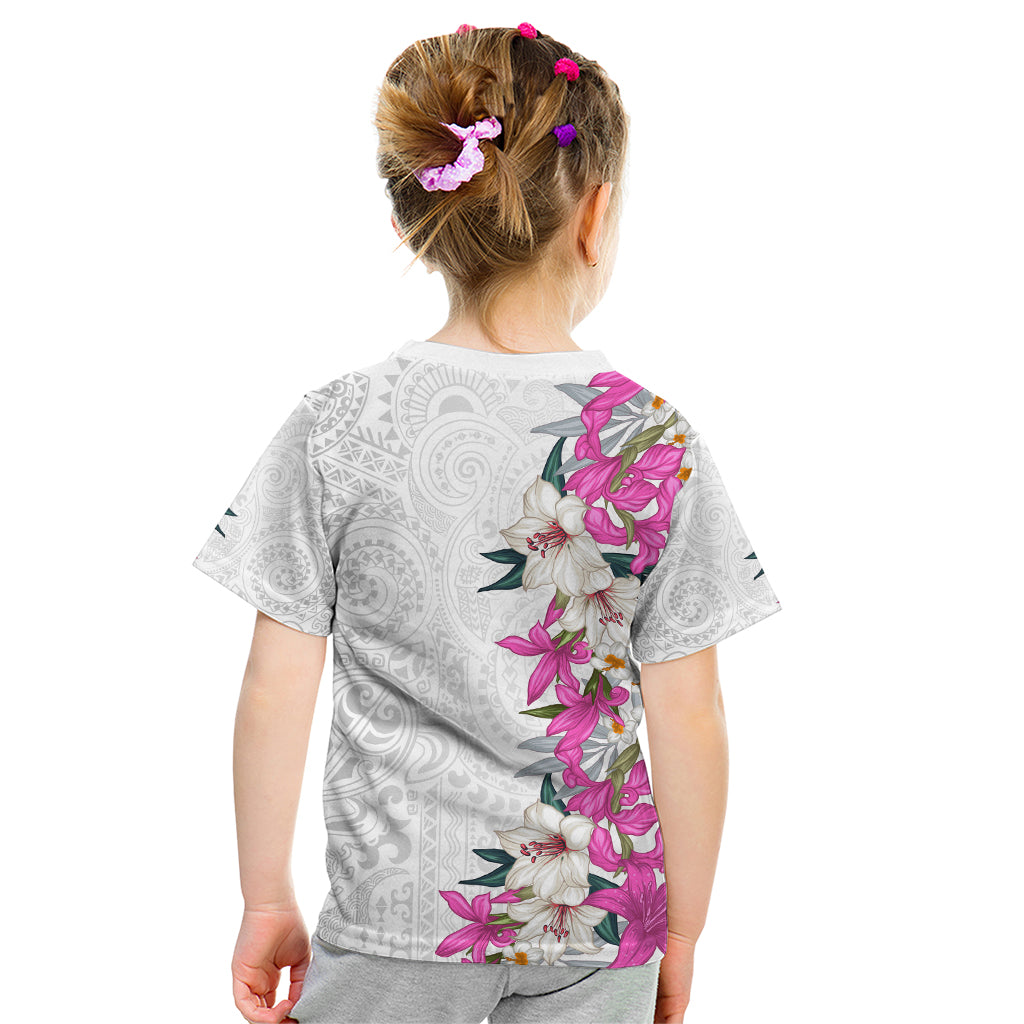 Hawaii Tropical Leaves and Flowers Kid T Shirt Tribal Polynesian Pattern White Style
