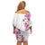Hawaii Tropical Leaves and Flowers Off Shoulder Short Dress Tribal Polynesian Pattern White Style