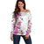 Hawaii Tropical Leaves and Flowers Off Shoulder Sweater Tribal Polynesian Pattern White Style