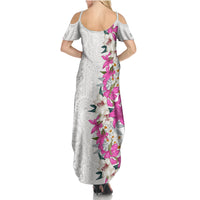 Hawaii Tropical Leaves and Flowers Summer Maxi Dress Tribal Polynesian Pattern White Style