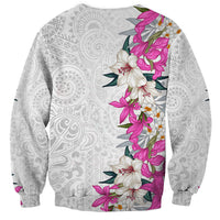 Hawaii Tropical Leaves and Flowers Sweatshirt Tribal Polynesian Pattern White Style