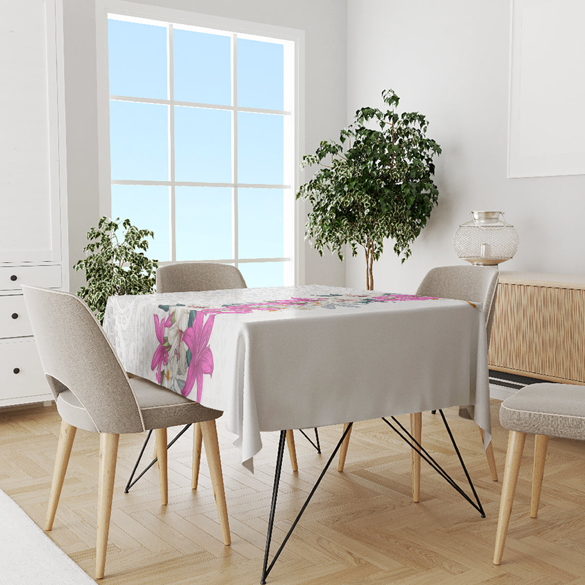 Hawaii Tropical Leaves and Flowers Tablecloth Tribal Polynesian Pattern White Style