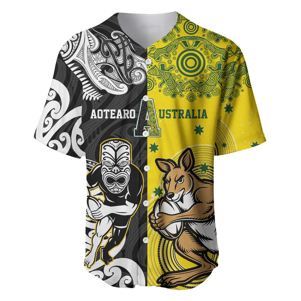 Aotearoa New Zealand and Australia Rugby Personalized Baseball Jersey Maori Koru and Aboriginal Dot Art Cultural Heritage LT03 Multicolor - Polynesian Pride