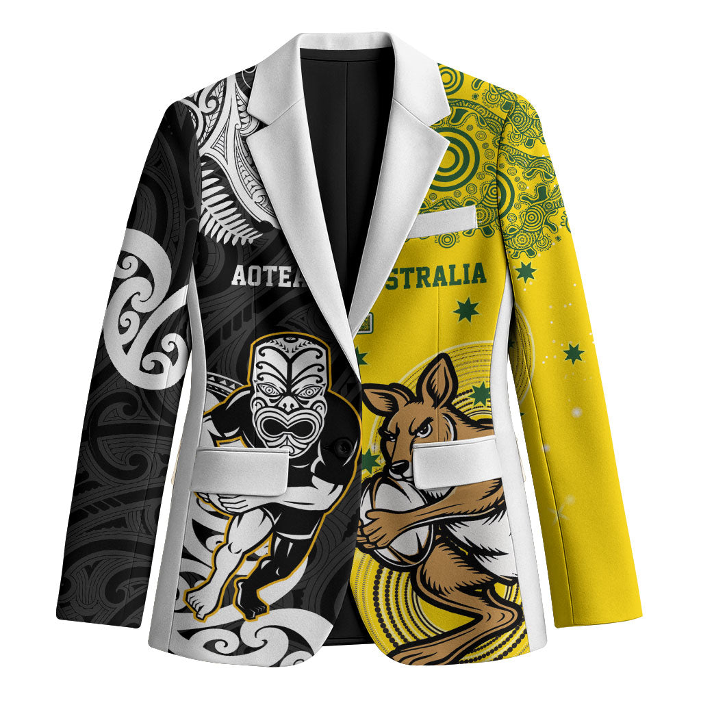 Aotearoa New Zealand and Australia Rugby Personalized Blazer Maori Koru and Aboriginal Dot Art Cultural Heritage