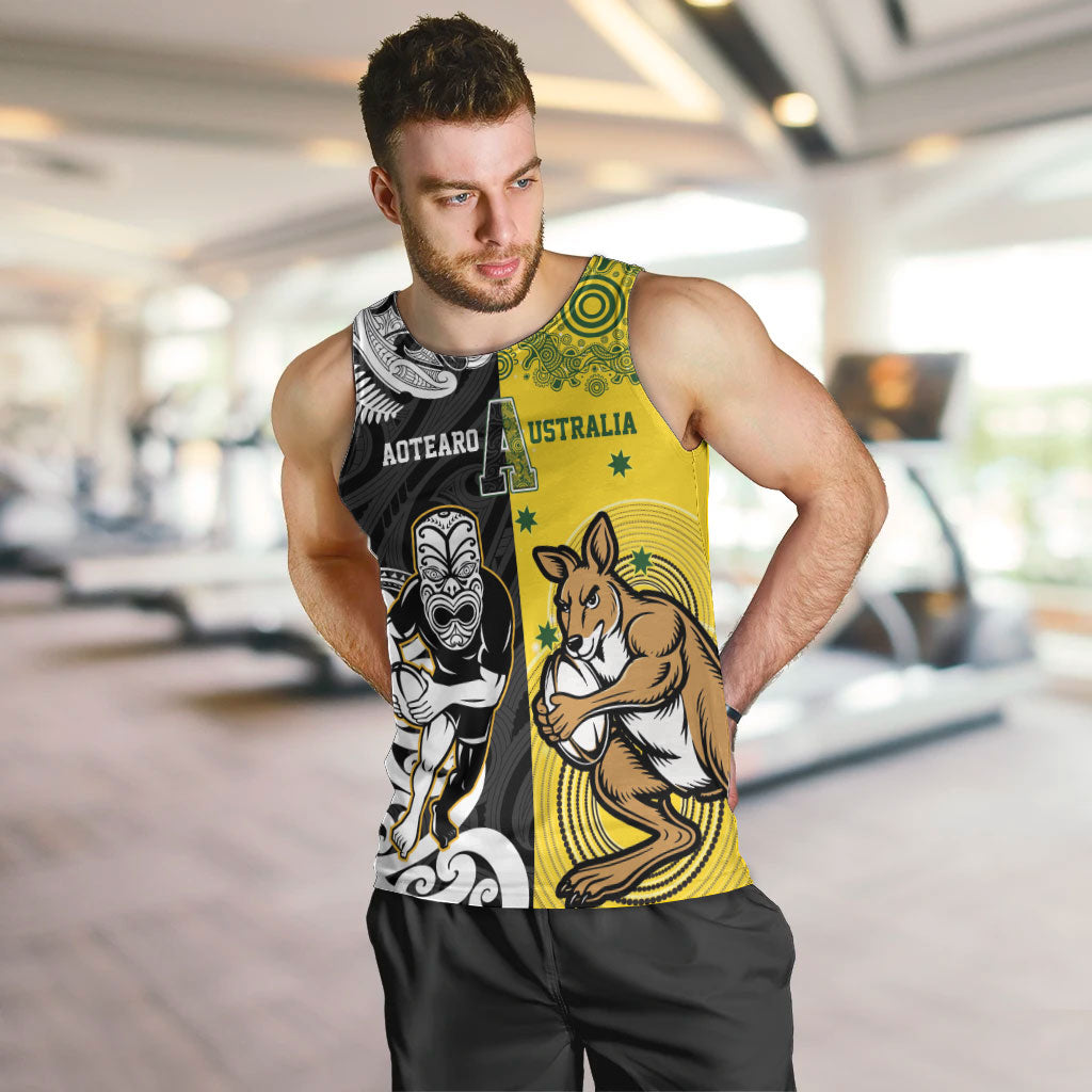 Aotearoa New Zealand and Australia Rugby Personalized Men Tank Top Maori Koru and Aboriginal Dot Art Cultural Heritage