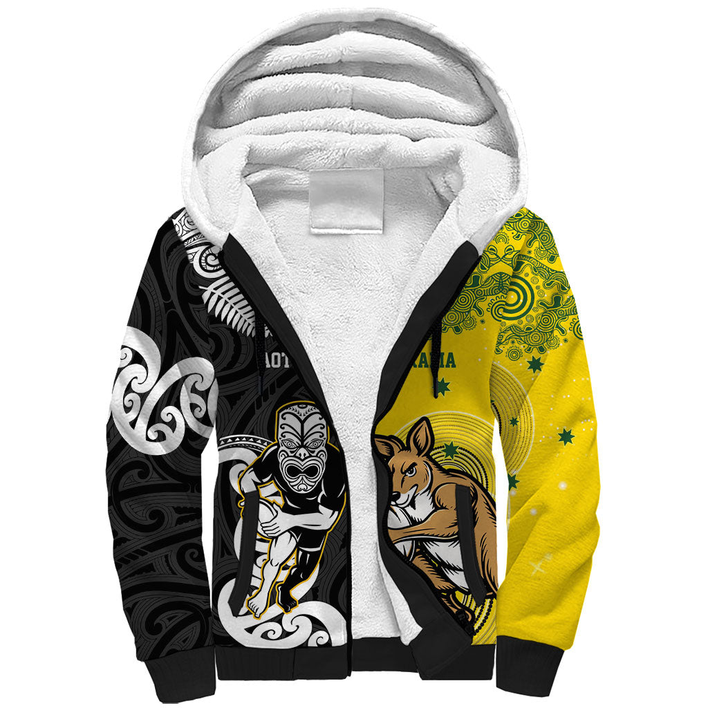 Aotearoa New Zealand and Australia Rugby Personalized Sherpa Hoodie Maori Koru and Aboriginal Dot Art Cultural Heritage LT03 Unisex Multicolor - Polynesian Pride