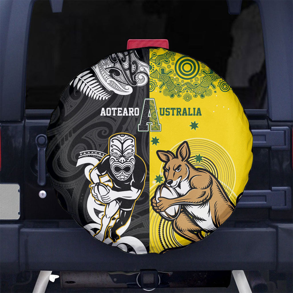 Aotearoa New Zealand and Australia Rugby Spare Tire Cover Maori Koru and Aboriginal Dot Art Cultural Heritage