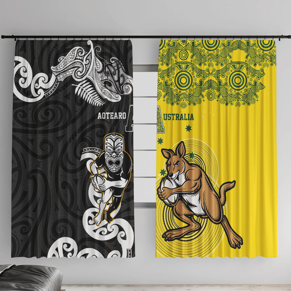 Aotearoa New Zealand and Australia Rugby Window Curtain Maori Koru and Aboriginal Dot Art Cultural Heritage LT03 With Hooks Multicolor - Polynesian Pride