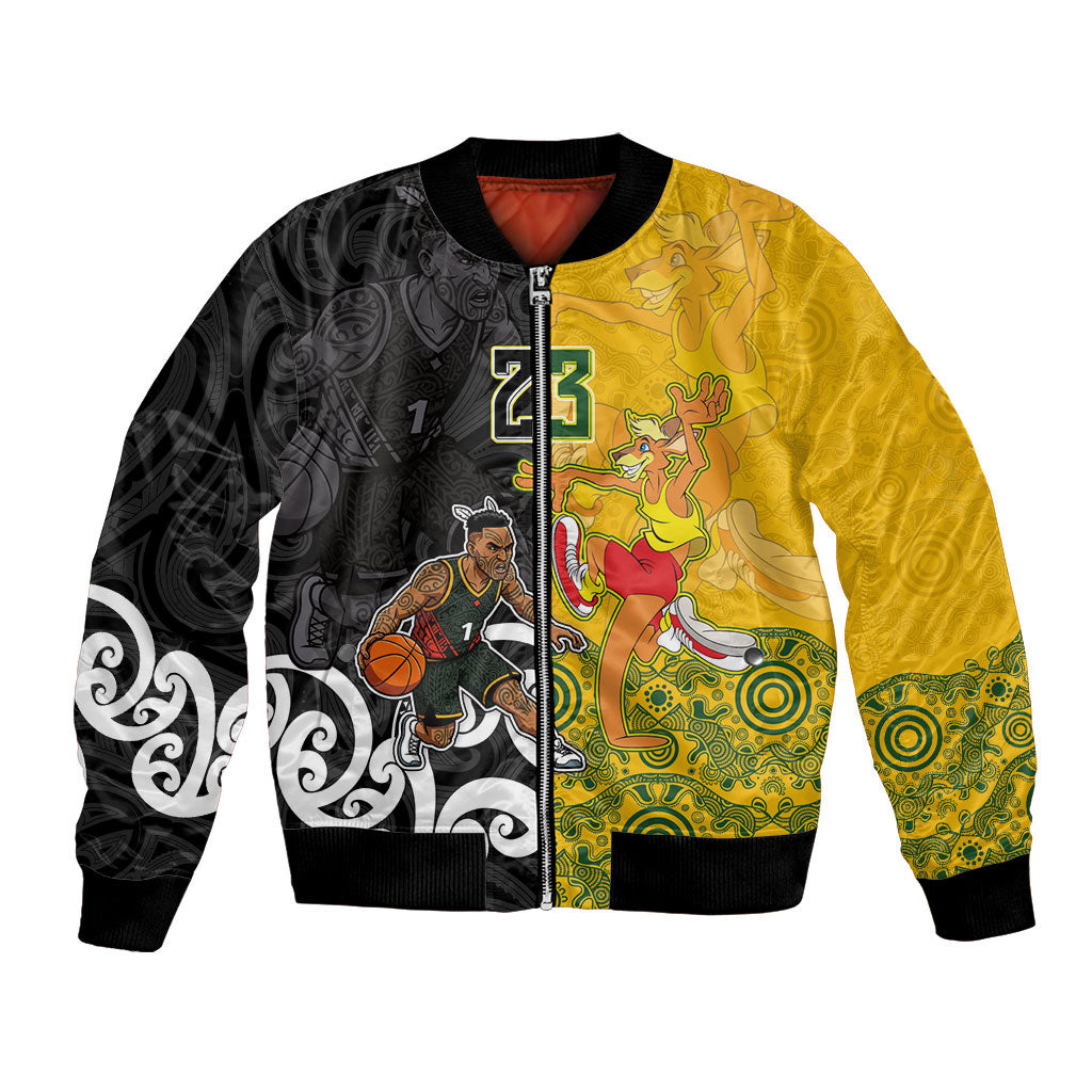 Aotearoa New Zealand And Australia Basketball Custom Bomber Jacket Maori Tribal Tattoo And Aboriginal Dot Art Heritage