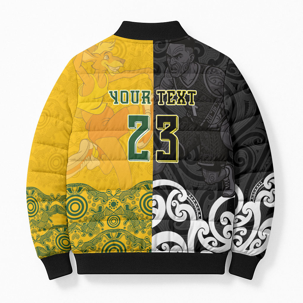 Aotearoa New Zealand And Australia Basketball Custom Bomber Puffer Jacket Maori Tribal Tattoo And Aboriginal Dot Art Heritage