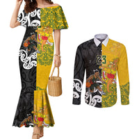 Aotearoa New Zealand And Australia Basketball Custom Couples Matching Mermaid Dress and Long Sleeve Button Shirt Maori Tribal Tattoo And Aboriginal Dot Art Heritage