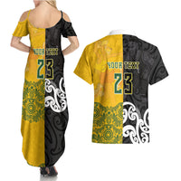 Aotearoa New Zealand And Australia Basketball Custom Couples Matching Summer Maxi Dress and Hawaiian Shirt Maori Tribal Tattoo And Aboriginal Dot Art Heritage