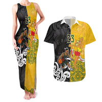 Aotearoa New Zealand And Australia Basketball Custom Couples Matching Tank Maxi Dress and Hawaiian Shirt Maori Tribal Tattoo And Aboriginal Dot Art Heritage