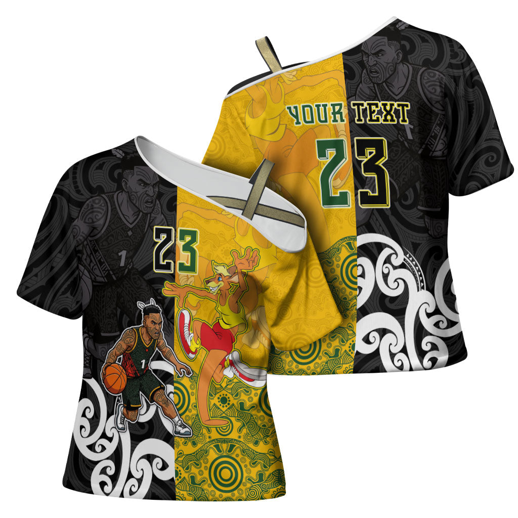 Aotearoa New Zealand And Australia Basketball Custom Cross Shoulder Shirt Maori Tribal Tattoo And Aboriginal Dot Art Heritage