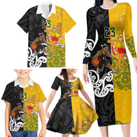 Aotearoa New Zealand And Australia Basketball Custom Family Matching Long Sleeve Bodycon Dress and Hawaiian Shirt Maori Tribal Tattoo And Aboriginal Dot Art Heritage
