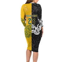 Aotearoa New Zealand And Australia Basketball Custom Family Matching Long Sleeve Bodycon Dress and Hawaiian Shirt Maori Tribal Tattoo And Aboriginal Dot Art Heritage